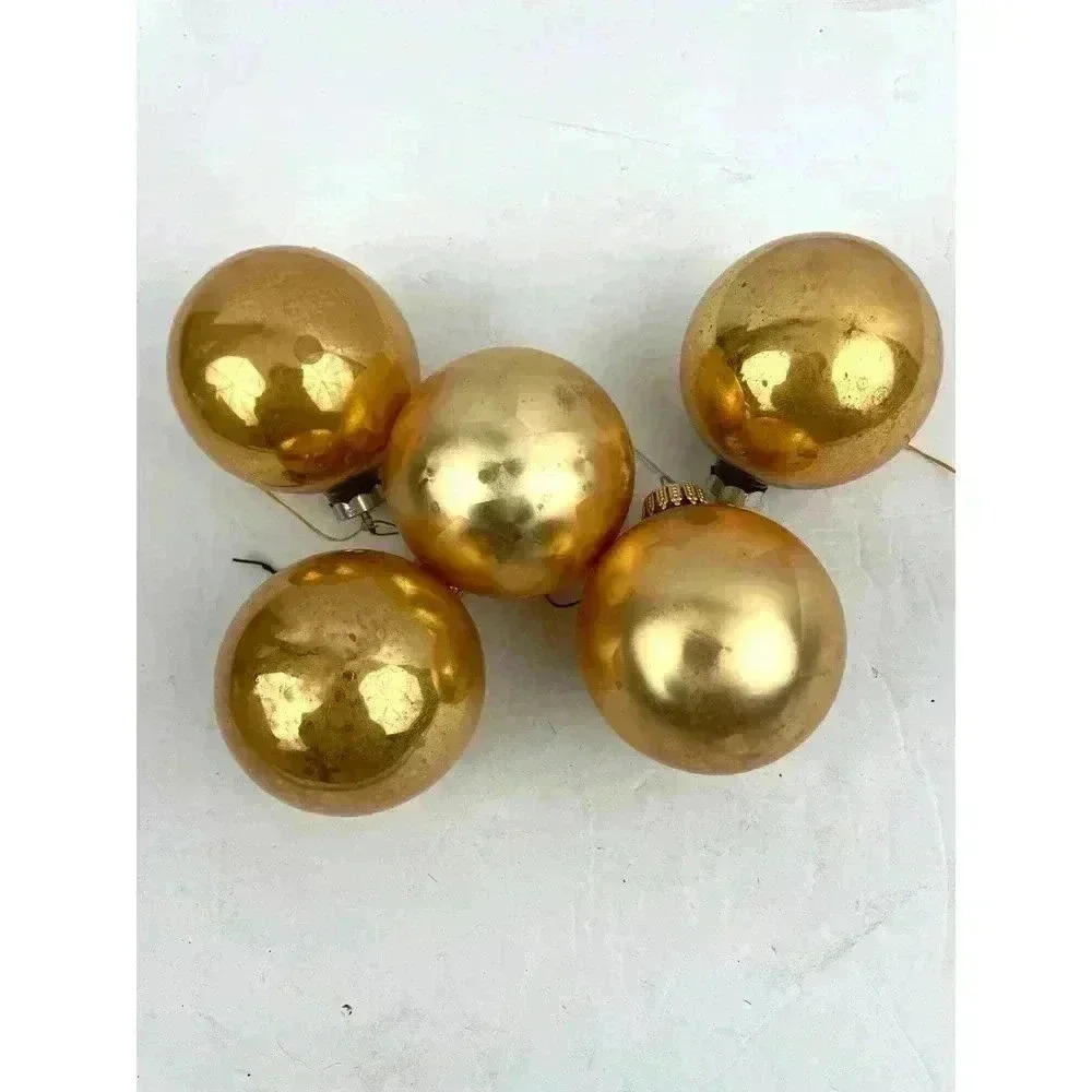 VTG Lot of 5 Gold Mercury Glass‎ Christmas Ornaments Made in USA Holidays